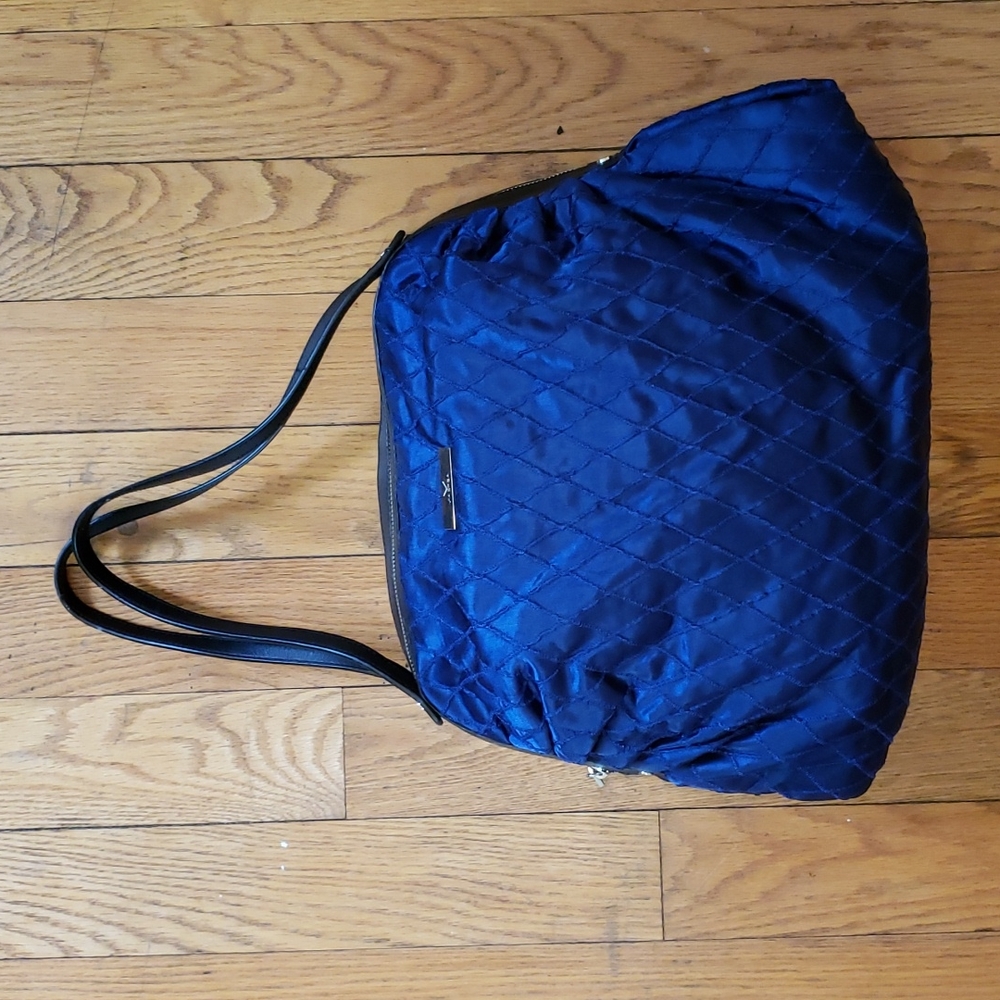 Via Spiga Blue Quilted Satin Bowler Bag